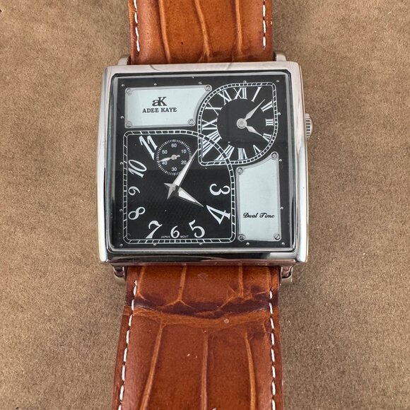 Square ADEE KAYE AK410-M Multi Dual Time Men's Quartz Wristwatch Like New WT - Picture 6 of 9